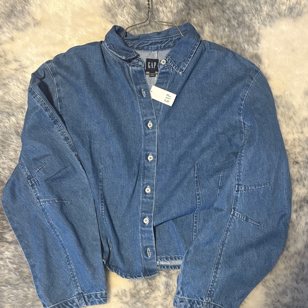 GAP Classic Blue Denim Balloon-Sleeved Shirt